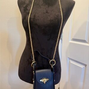 Navy blue and Gold Crossbody Bag with Structured Design
